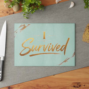 I Survived Glass Cutting Board – Inspirational Mint Decorative Kitchen Board