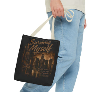 Surviving Myself / From Surviving to Thriving Tote Bag — Inspirational Motivational Cityscape Tote
