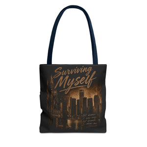 Surviving Myself / From Surviving to Thriving Tote Bag — Inspirational Motivational Cityscape Tote