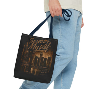 Surviving Myself / From Surviving to Thriving Tote Bag — Inspirational Motivational Cityscape Tote