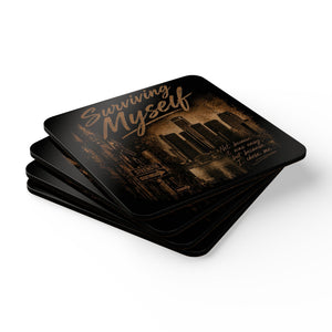 Surviving Myself Corkwood Coaster Set — Inspirational Cityscape Drink Coasters