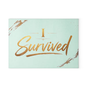 I Survived Glass Cutting Board – Inspirational Mint Decorative Kitchen Board