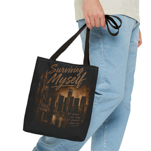 Surviving Myself / From Surviving to Thriving Tote Bag — Inspirational Motivational Cityscape Tote
