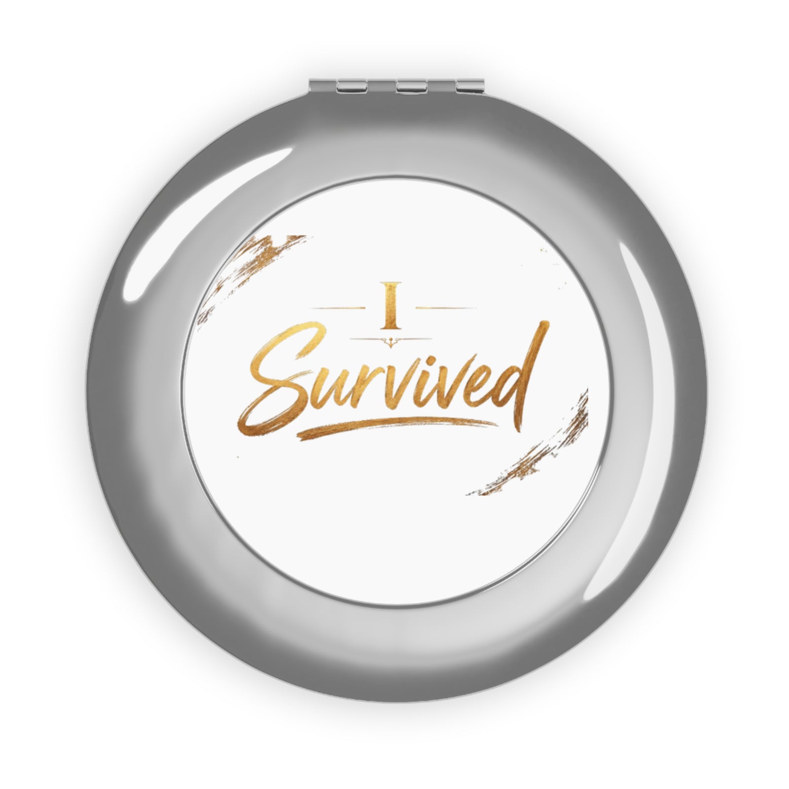 Compact Travel Mirror — "I Survived" Gold Script Pocket Mirror