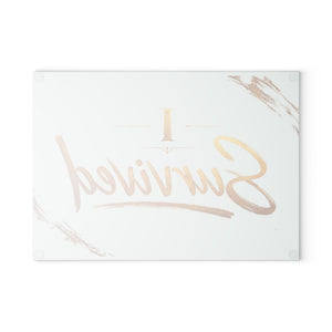 I Survived Glass Cutting Board – Inspirational Mint Decorative Kitchen Board