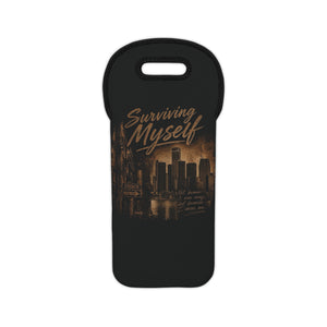 Surviving Myself Wine Tote Bag — Cityscape Vegan Neoprene Bottle Carrier
