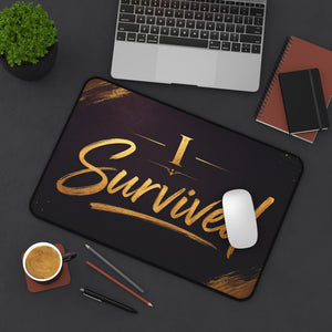 I Survived Desk Mat — Inspirational Gold Script Gaming & Office Mouse Pad