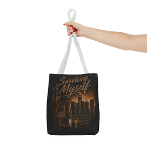 Surviving Myself / From Surviving to Thriving Tote Bag — Inspirational Motivational Cityscape Tote