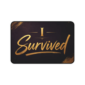 I Survived Desk Mat — Inspirational Gold Script Gaming & Office Mouse Pad