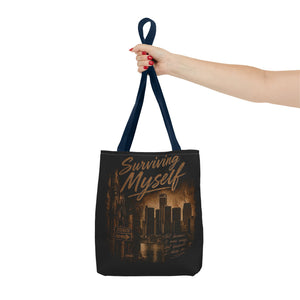 Surviving Myself / From Surviving to Thriving Tote Bag — Inspirational Motivational Cityscape Tote